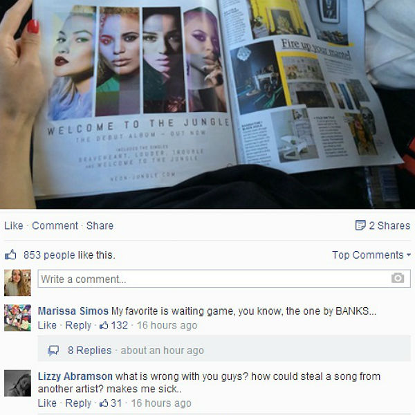 Neon Jungle's Facebook page spammed by angry Banks fans